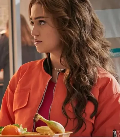 Tall Girl Clara Wilsey Orange Bomber Jacket