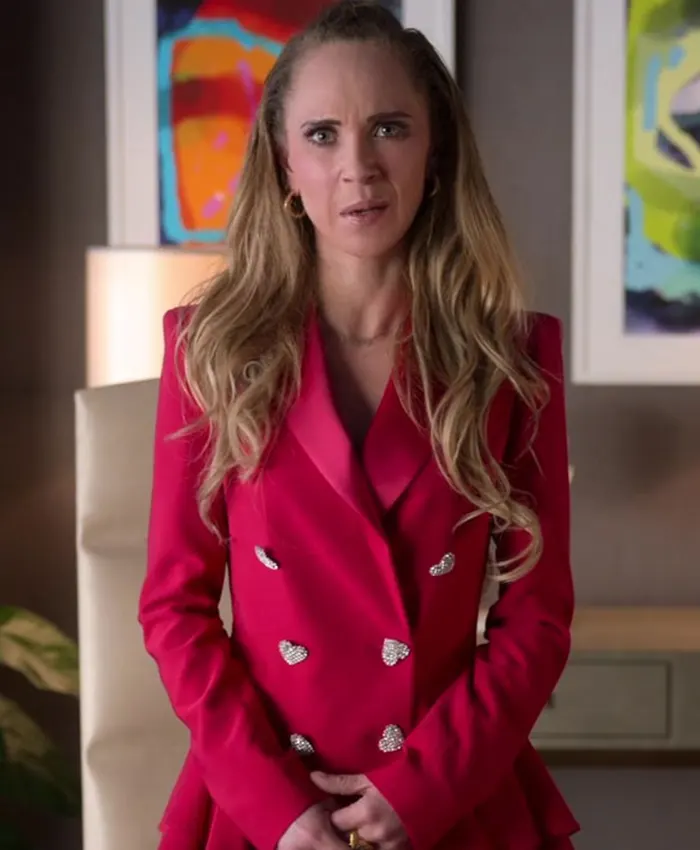 Ted Lasso S2 Keeley Pink Heart Button Wool Blazer Ted Lasso S2 Keeley Pink Heart Button Wool Blazer