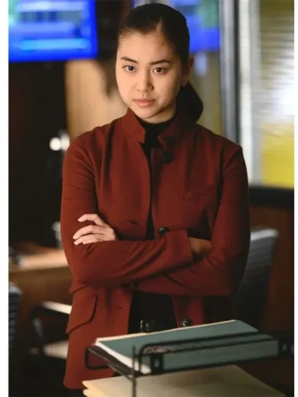 The Blacklist S08 Alina Park Maroon Wool Coat
