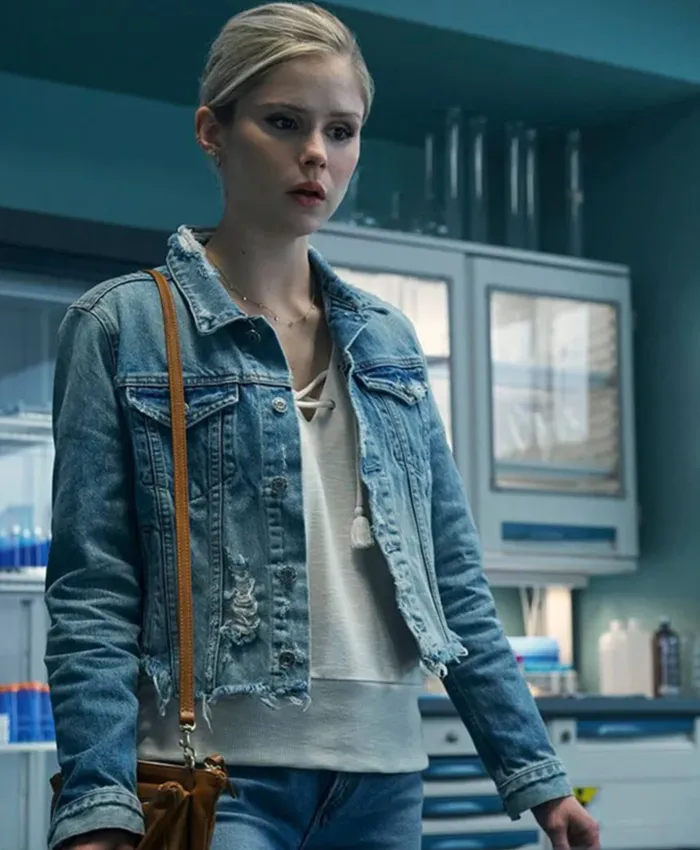 The Boys S03 Erin Moriarty Sky Blue Denim Trucker Jacket The Boys S03 Erin Moriarty Sky Blue Denim Trucker Jacket