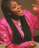 The Chi Zaria Imani Primer Pink Cropped Bomber Jacket