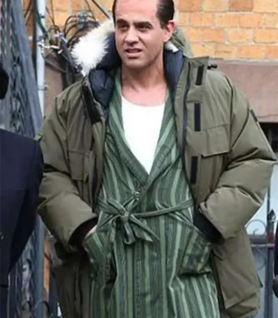 The Irishman Skinny Razer Fur Collar Green Parka Coat