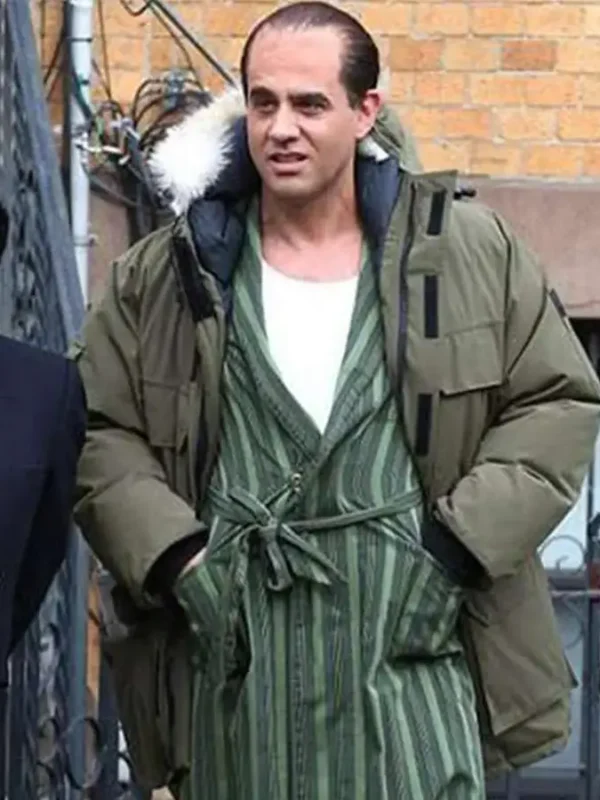 The Irishman Skinny Razer Fur Collar Green Parka Coat