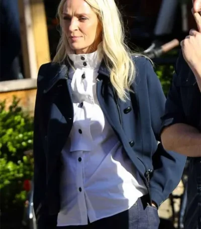 The Kill Room Uma Thurman Blue Wool Trench Jacket