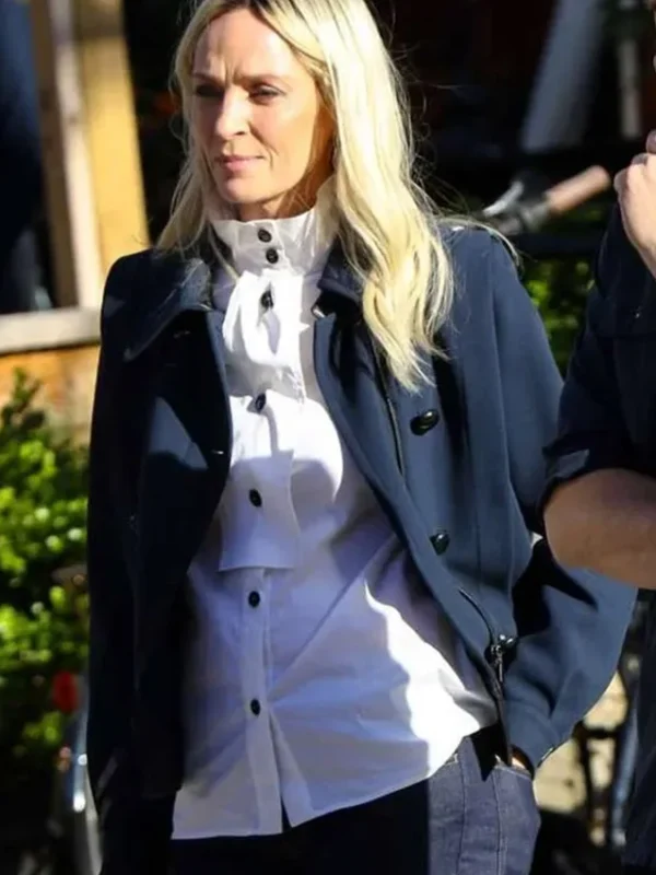 The Kill Room Uma Thurman Blue Wool Trench Jacket