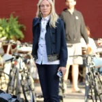 The Kill Room Uma Thurman Blue Wool Trench Jacket