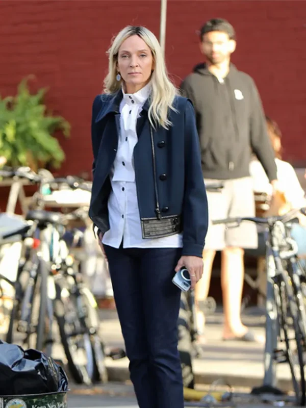 The Kill Room Uma Thurman Blue Wool Trench Jacket