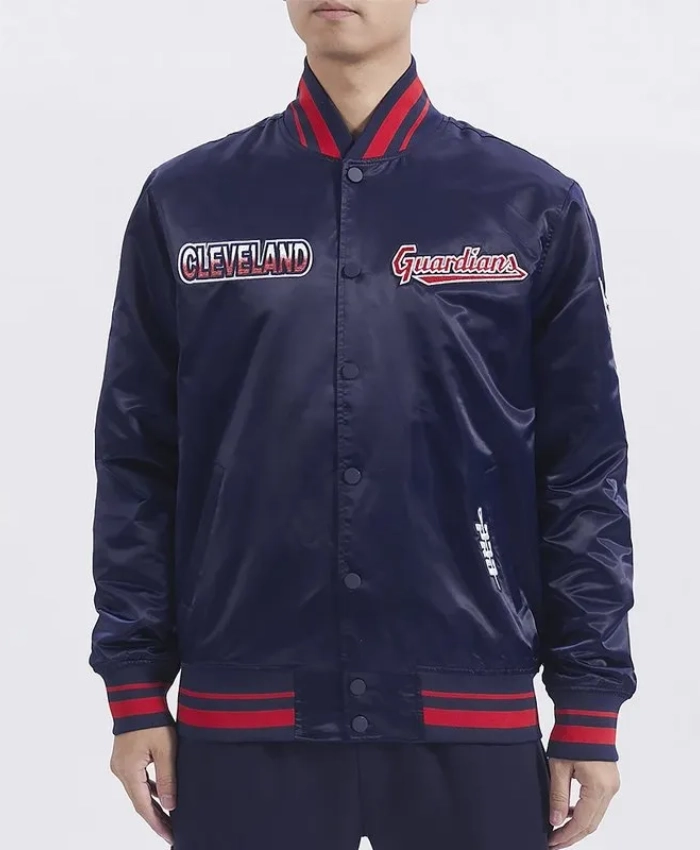 Turn It Up M Classic Rib Cleveland Guardians Navy Satin Jacket Turn It Up M Classic Rib Cleveland Guardians Navy Satin Jacket