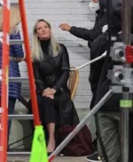Uma Thurman The Kill Room 2023 Black Leather Coat