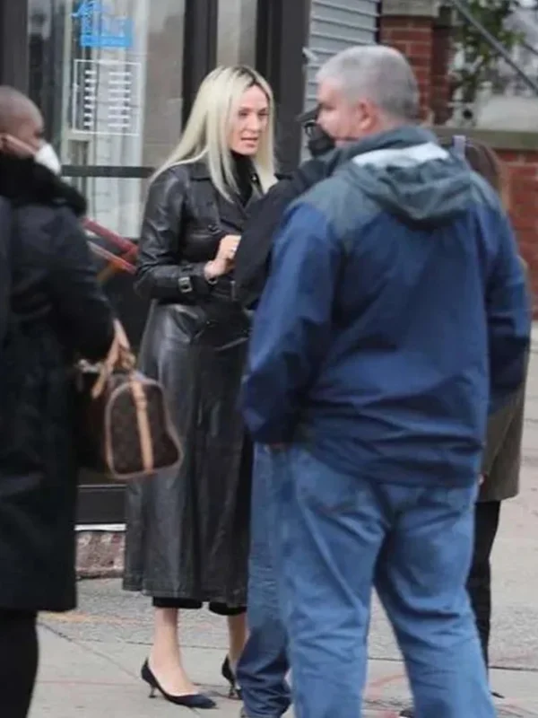 Uma Thurman The Kill Room 2023 Black Leather Coat