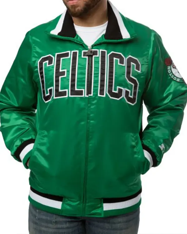 Varsity Bomber Boston Celtics Green Satin Jacket Varsity Bomber Boston Celtics Green Satin Jacket