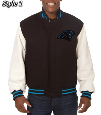 Varsity Carolina Panthers Black and White Two-Tone Jacket