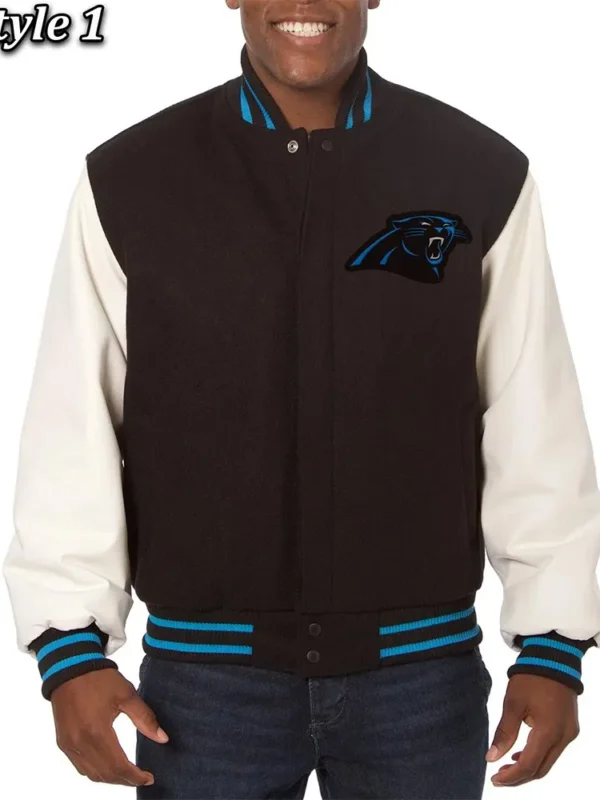 Varsity Carolina Panthers Black and White Two-Tone Jacket