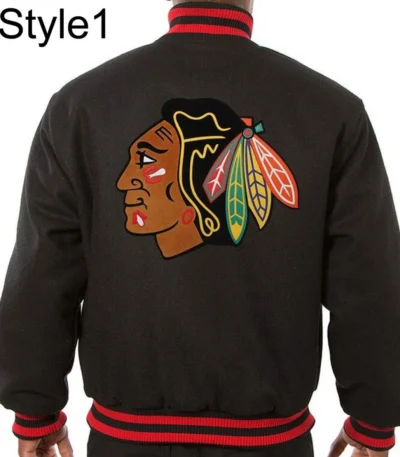 Varsity Chicago Blackhawks Black Wool Jacket
