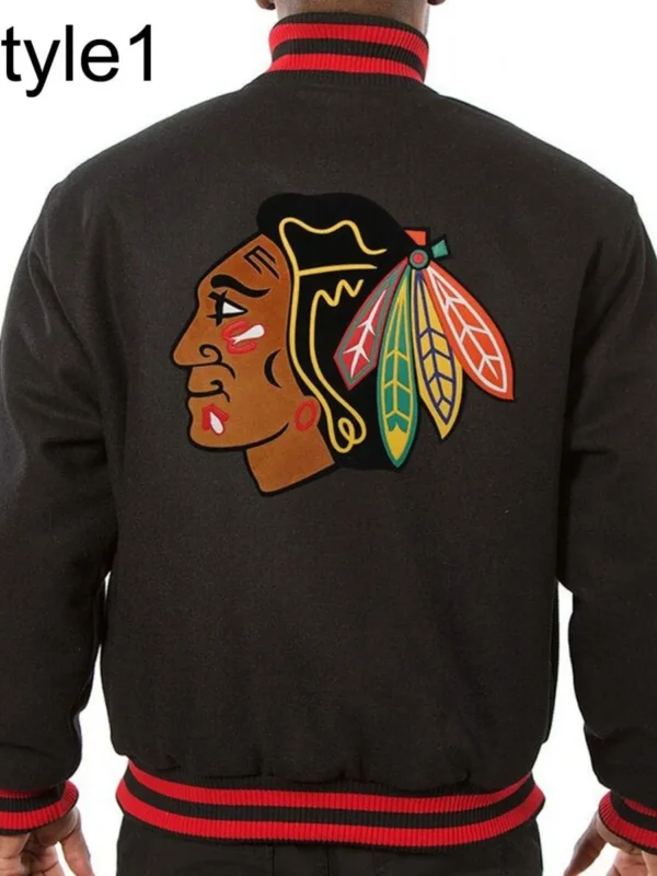 Varsity Chicago Blackhawks Black Wool Jacket