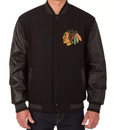 Varsity Chicago Blackhawks Black Wool-Leather Jacket