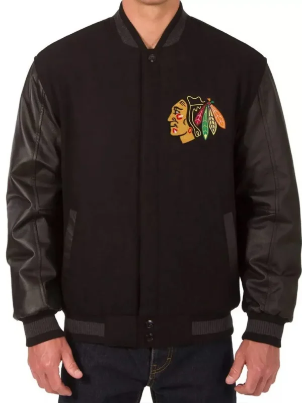 Varsity Chicago Blackhawks Black Wool-Leather Jacket