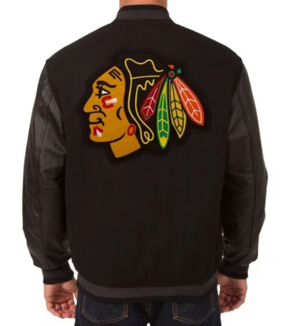Varsity Chicago Blackhawks Black Wool-Leather Jacket