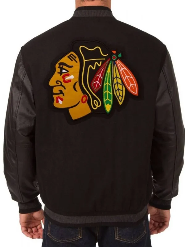 Varsity Chicago Blackhawks Black Wool-Leather Jacket