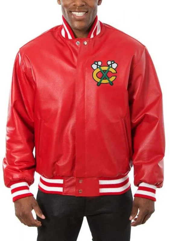 Varsity Chicago Blackhawks Red Leather Jacket