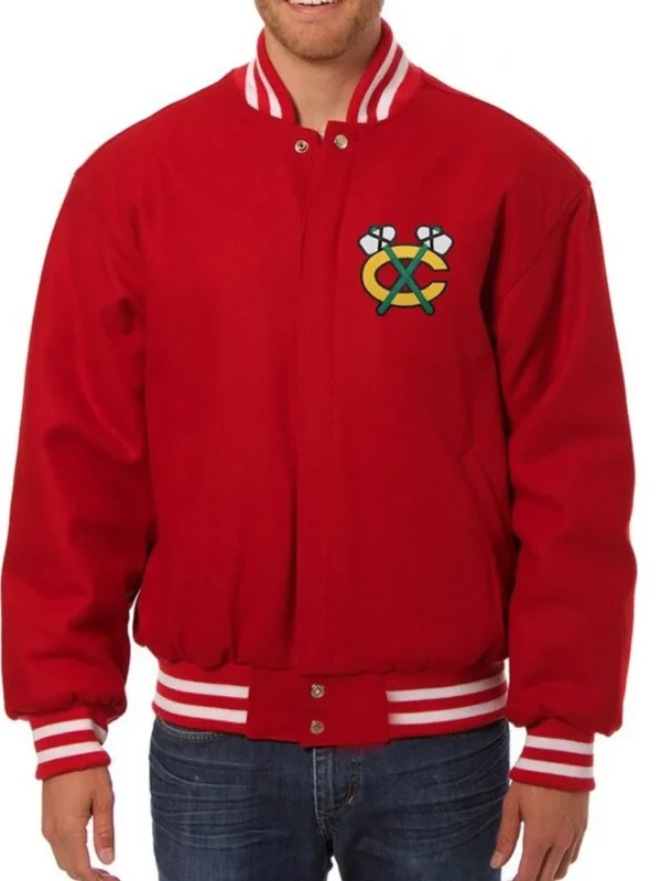 Varsity Chicago Blackhawks Red Wool Jacket