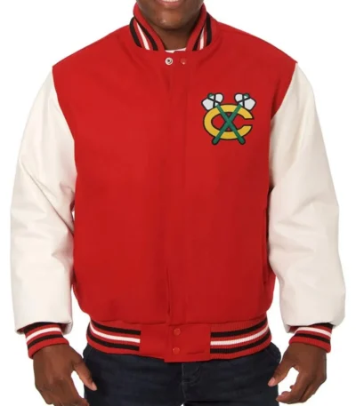 Varsity Chicago Blackhawks Red and White Two Tone Jacket