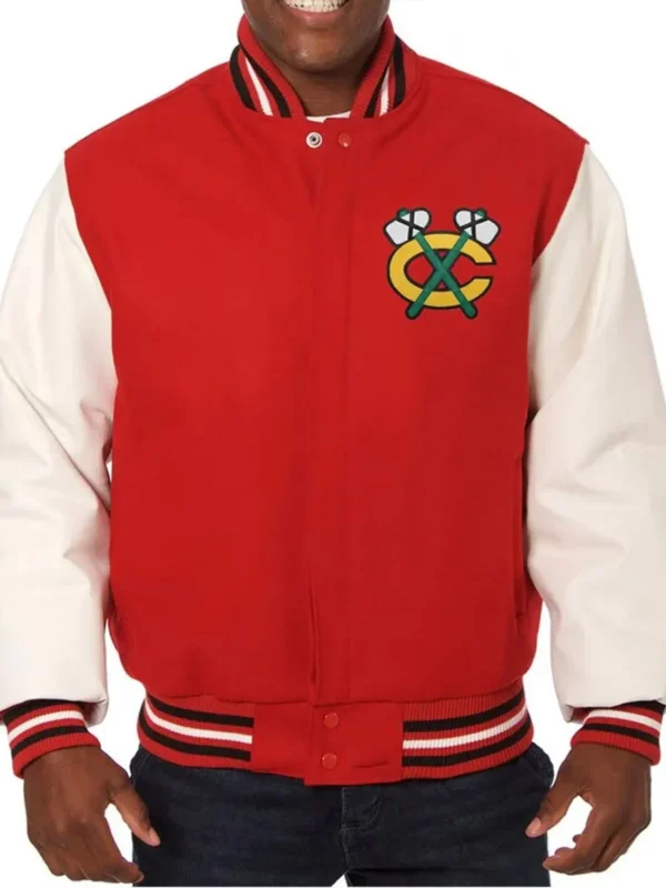 Varsity Chicago Blackhawks Red and White Two Tone Jacket