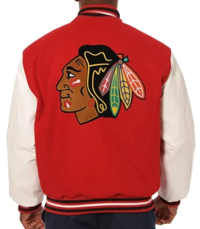 Varsity Chicago Blackhawks Red and White Two Tone Jacket