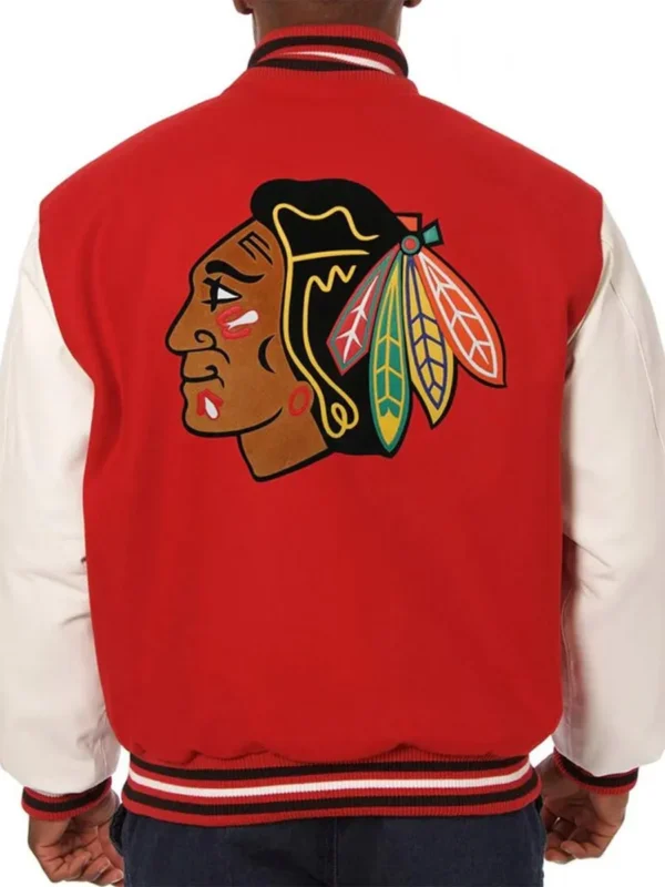 Varsity Chicago Blackhawks Red and White Two Tone Jacket