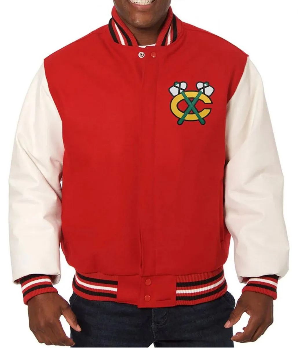 Varsity Chicago Blackhawks Red and White Two Tone Jacket Varsity Chicago Blackhawks Red and White Two Tone Jacket