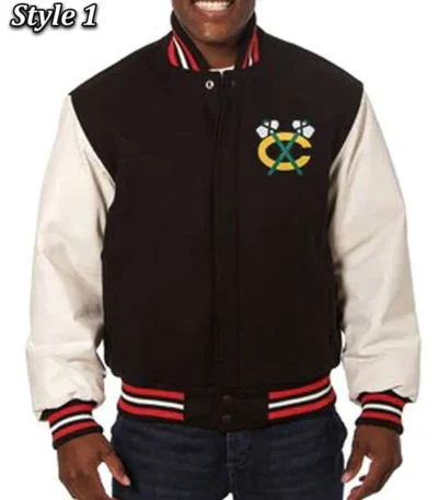 Varsity Chicago Blackhawks White and Black Jacket