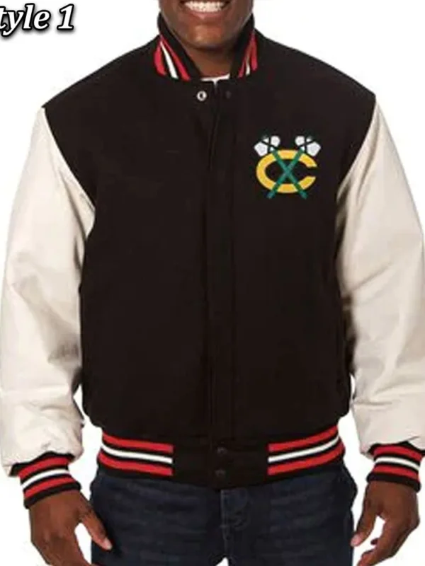 Varsity Chicago Blackhawks White and Black Jacket