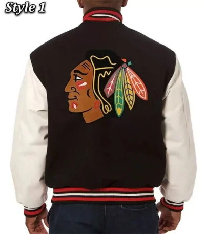 Varsity Chicago Blackhawks White and Black Jacket