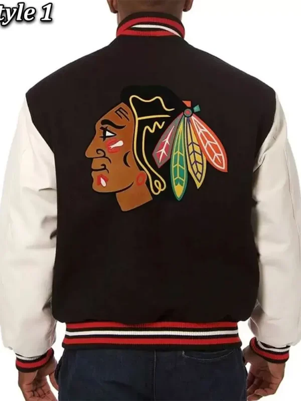 Varsity Chicago Blackhawks White and Black Jacket