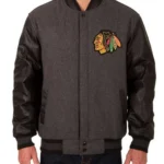 Varsity Chicago Blackhawks Wool-Leather Charcoal Jacket