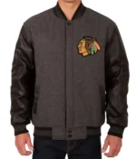 Varsity Chicago Blackhawks Wool-Leather Charcoal Jacket