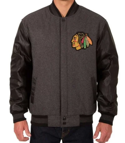 Varsity Chicago Blackhawks Wool-Leather Charcoal Jacket