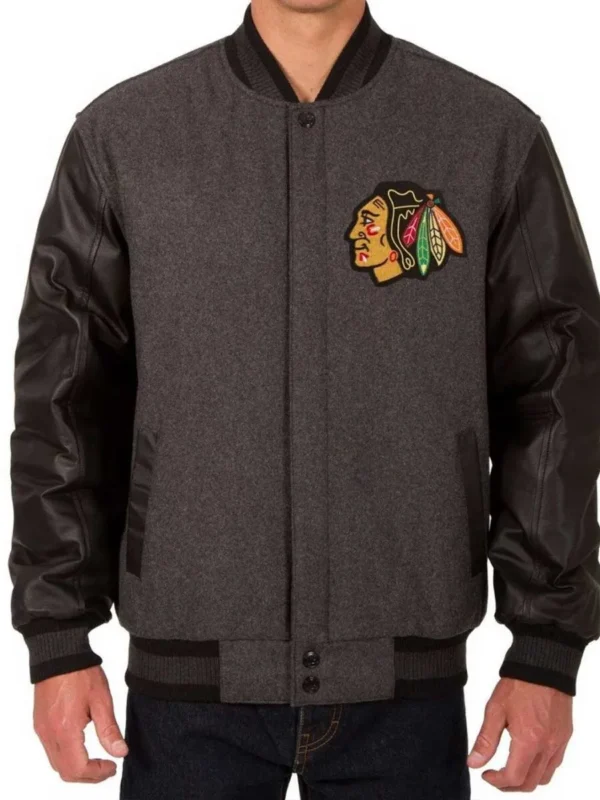 Varsity Chicago Blackhawks Wool-Leather Charcoal Jacket