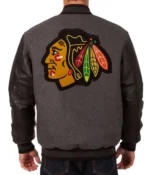 Varsity Chicago Blackhawks Wool-Leather Charcoal Jacket