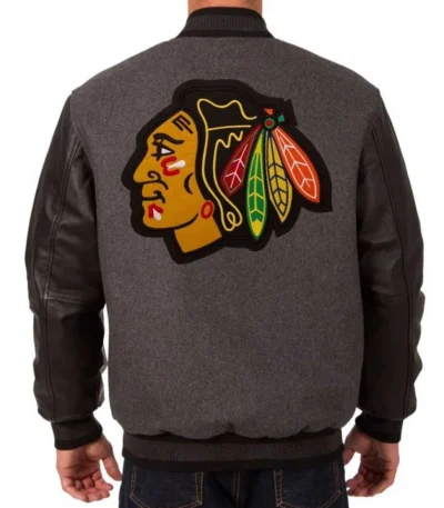 Varsity Chicago Blackhawks Wool-Leather Charcoal Jacket