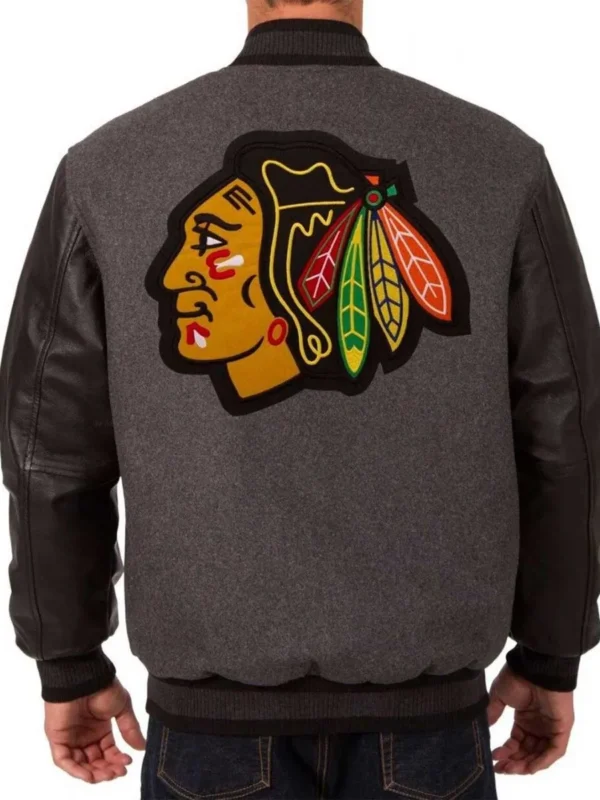 Varsity Chicago Blackhawks Wool-Leather Charcoal Jacket