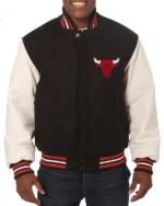 Varsity Chicago Bulls Black Wool And White Jacket
