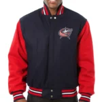 Varsity Columbus Blue Jackets Red and Navy Blue Wool Jacket