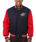 Varsity Columbus Blue Jackets Red and Navy Blue Wool Jacket