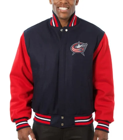 Varsity Columbus Blue Jackets Red and Navy Blue Wool Jacket