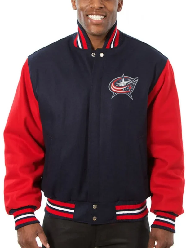 Varsity Columbus Blue Jackets Red and Navy Blue Wool Jacket