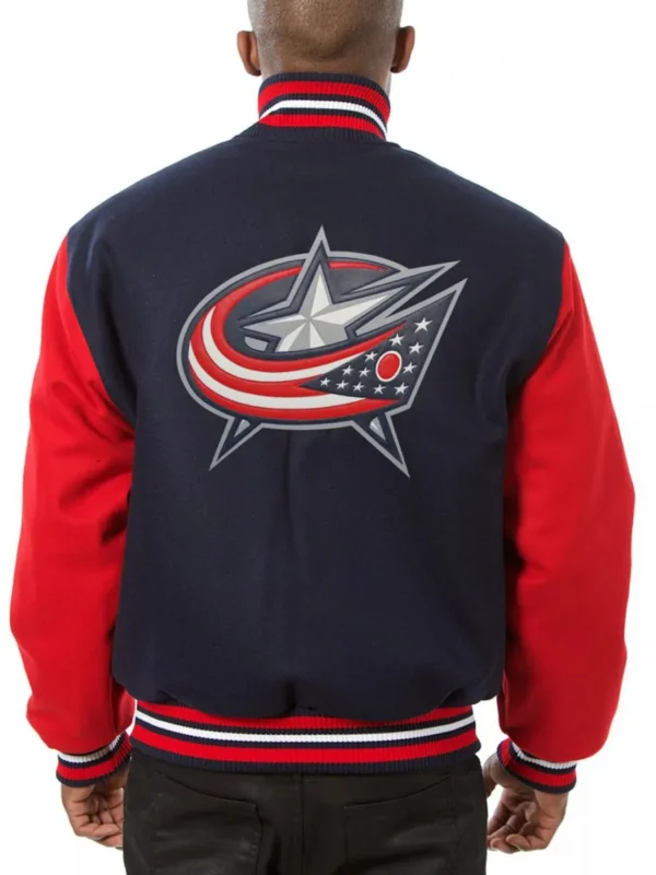 Varsity Columbus Blue Jackets Red and Navy Blue Wool Jacket