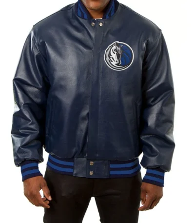 Varsity Dallas Mavericks Navy Blue Leather Jacket