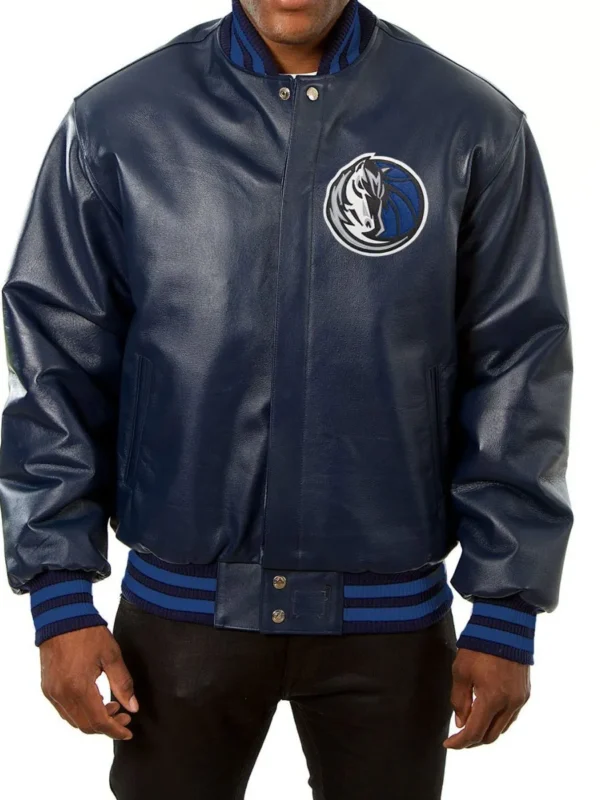 Varsity Dallas Mavericks Navy Blue Leather Jacket