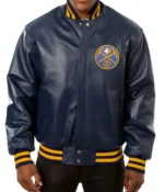 Varsity Denver Nuggets Navy Blue Leather Jacket